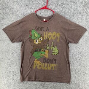 Vintage Give A Hoot Don't Pollute Graphic T-Shirt Men's Size Large